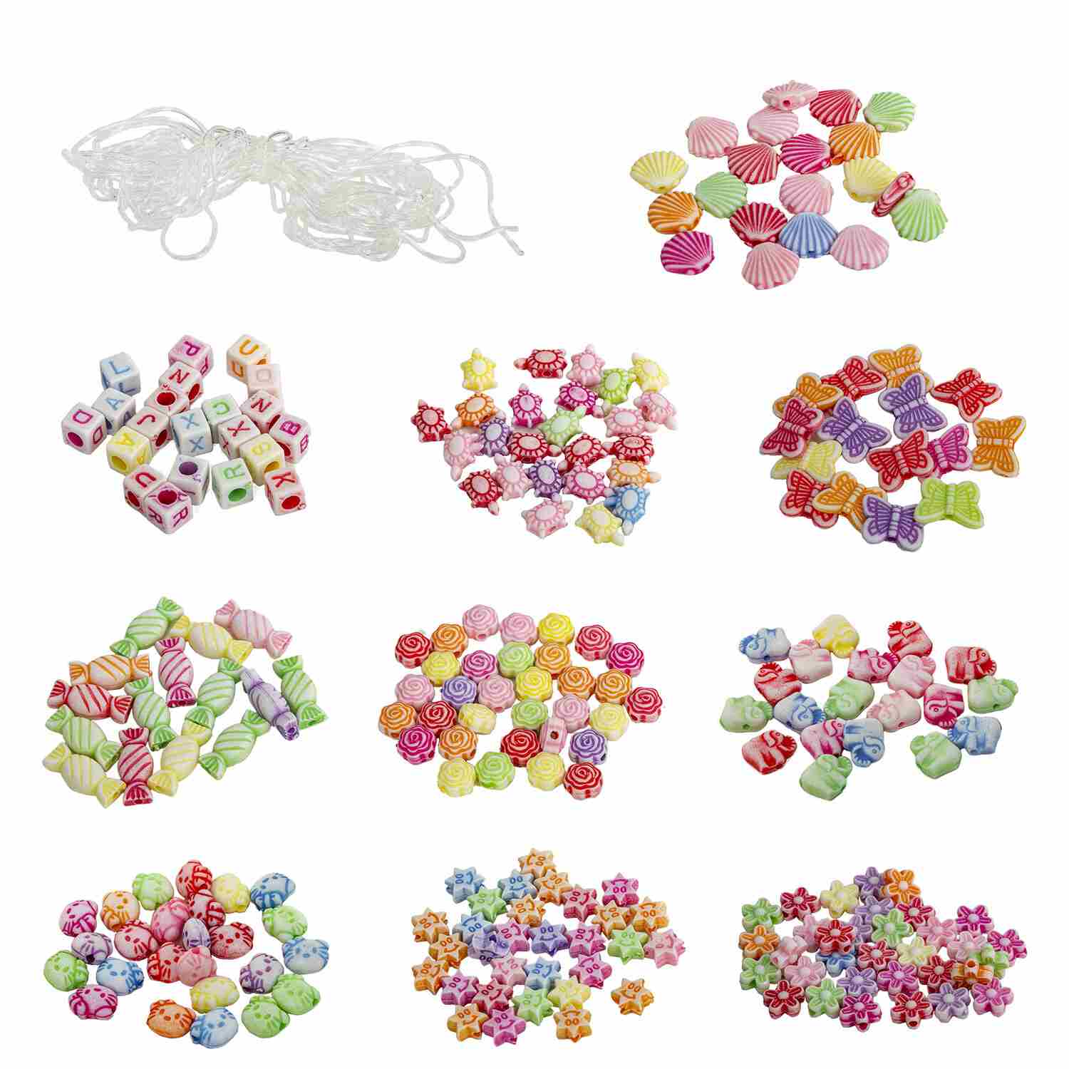 картинка Набор для создания бижутерии, 200 бусин, 10 видов, нить, "Beads Set", BRAUBERG KIDS, 664693 от магазина Альфанит в Кунгуре