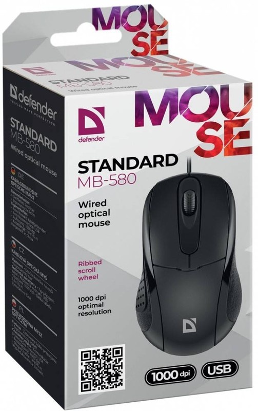 картинка Мышь проводная Defender Standard MB-580, 1000 dpi, USB, черный, 52580 от магазина Альфанит в Кунгуре