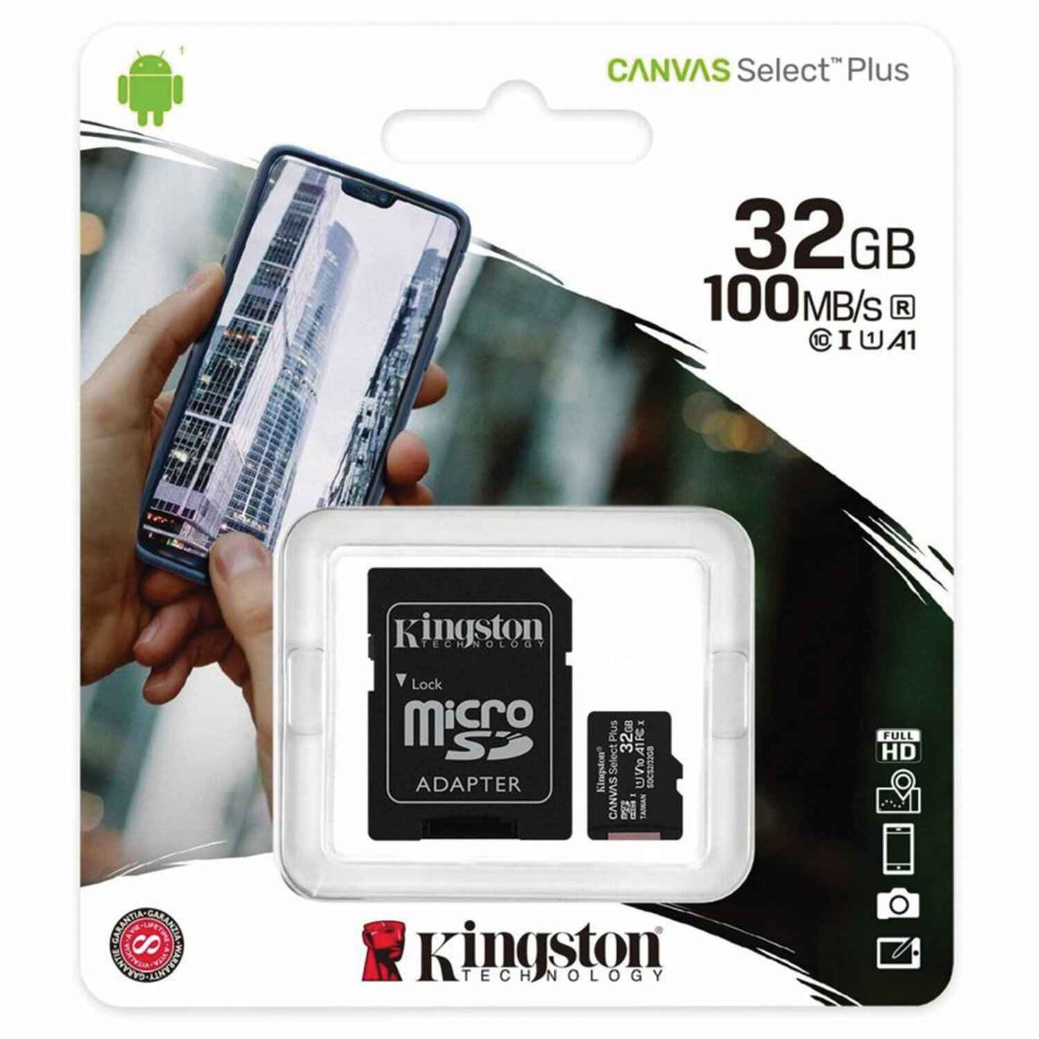 картинка Карта памяти micro-SDHC Kingston 32 GB, с адаптером, Canvas Select Plus, 513486 от магазина Альфанит в Кунгуре