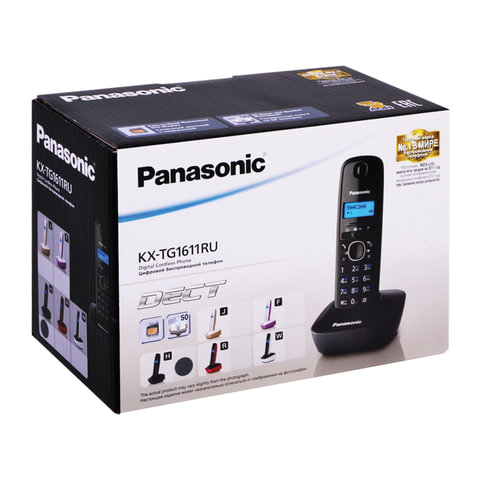 картинка Радиотелефон DECT Panasonic KX-TG1611RUH, черный, ЖК, AOH, Caller ID, справочник на 50 номеров от магазина Альфанит в Кунгуре