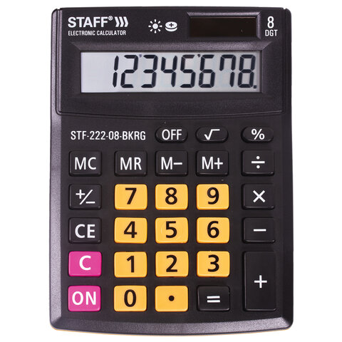 картинка Калькулятор настольный, 8 разрядов, 13,8*10,3 см, черно-оранжевый, "STF-222-08-BKRG", STAFF, 250469 от магазина Альфанит в Кунгуре