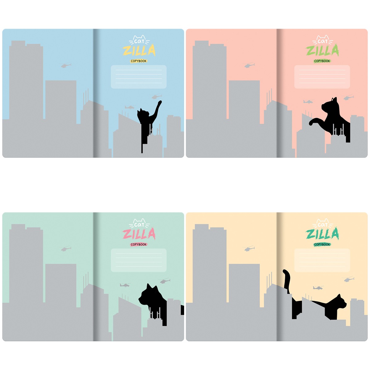 картинка Блокнот, А5, 40 л, клетка, на скрепке, ассорти, "CatZilla", MESHU, MS_60743 от магазина Альфанит в Кунгуре