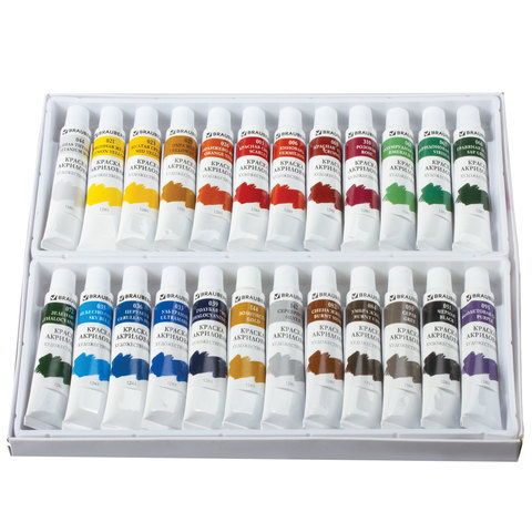 картинка Краски акриловые, 24 цв, 24 шт по 12 мл, BRAUBERG, 191127 от магазина Альфанит в Кунгуре