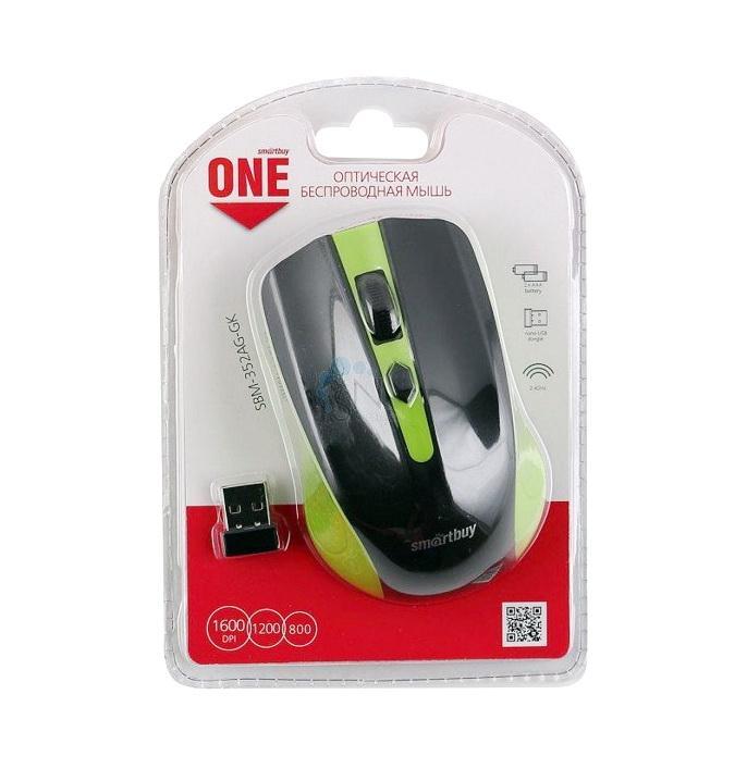 картинка Мышь беспроводная SmartBuy 352 ONE, 800-1600 dpi, черный/зеленый, SBM-352AG-GK от магазина Альфанит в Кунгуре