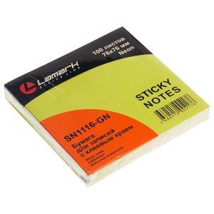 картинка Бумага для заметок с клеевым краем, 7,6*7,6 см, 100 л, зеленый неон, Lamark, SN0116-GN от магазина Альфанит в Кунгуре