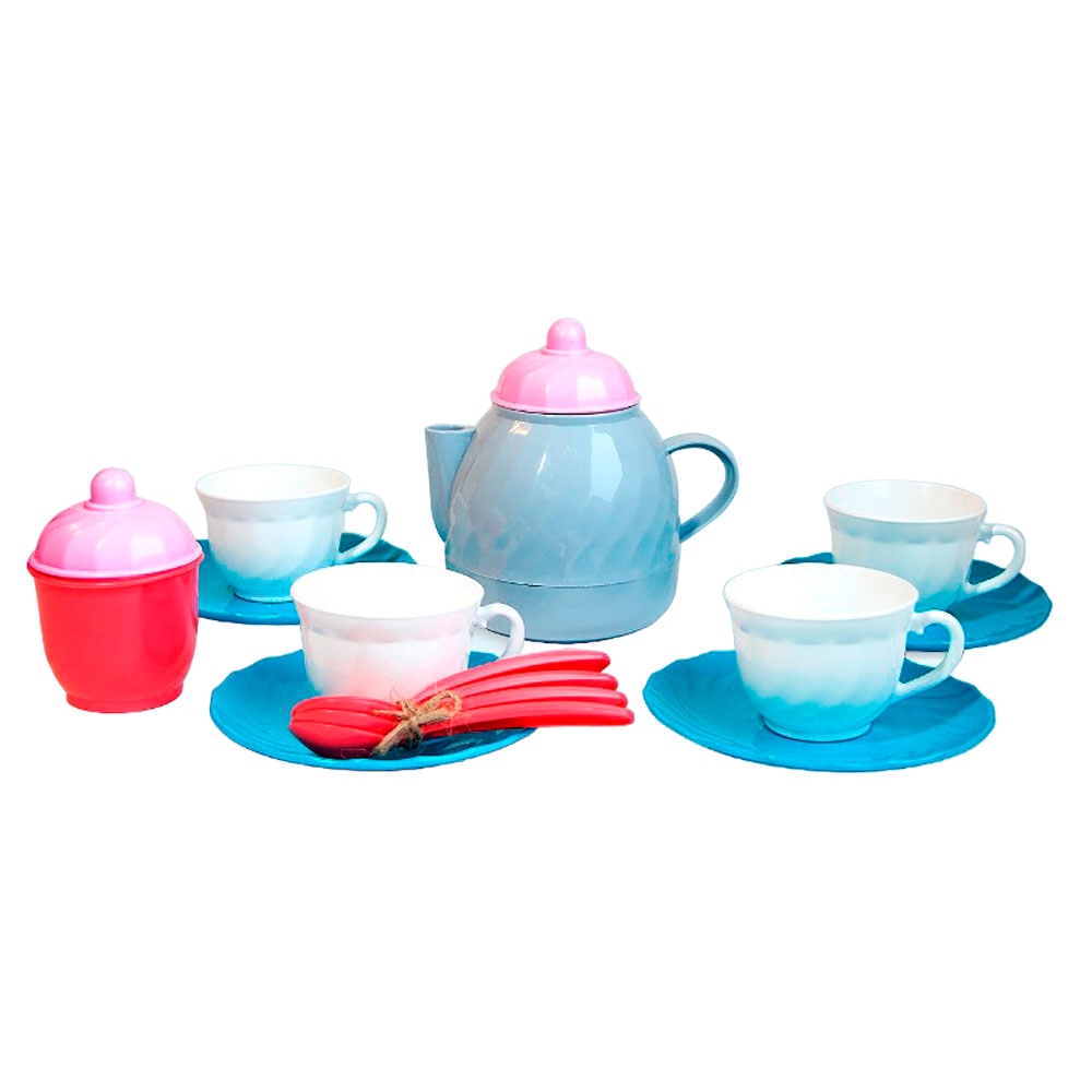 картинка Набор посуды, 14 шт, пластик, голубой, чайный, "Семейный", Росигрушка, 9774 от магазина Альфанит в Кунгуре