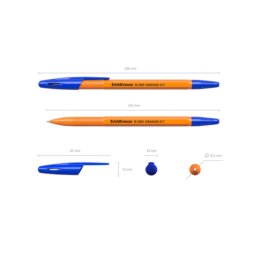 картинка Ручка шариковая, 0,7 мм, синяя, корп. оранжевый, "R-301 Orange", Erich Krause, 43194 от магазина Альфанит в Кунгуре