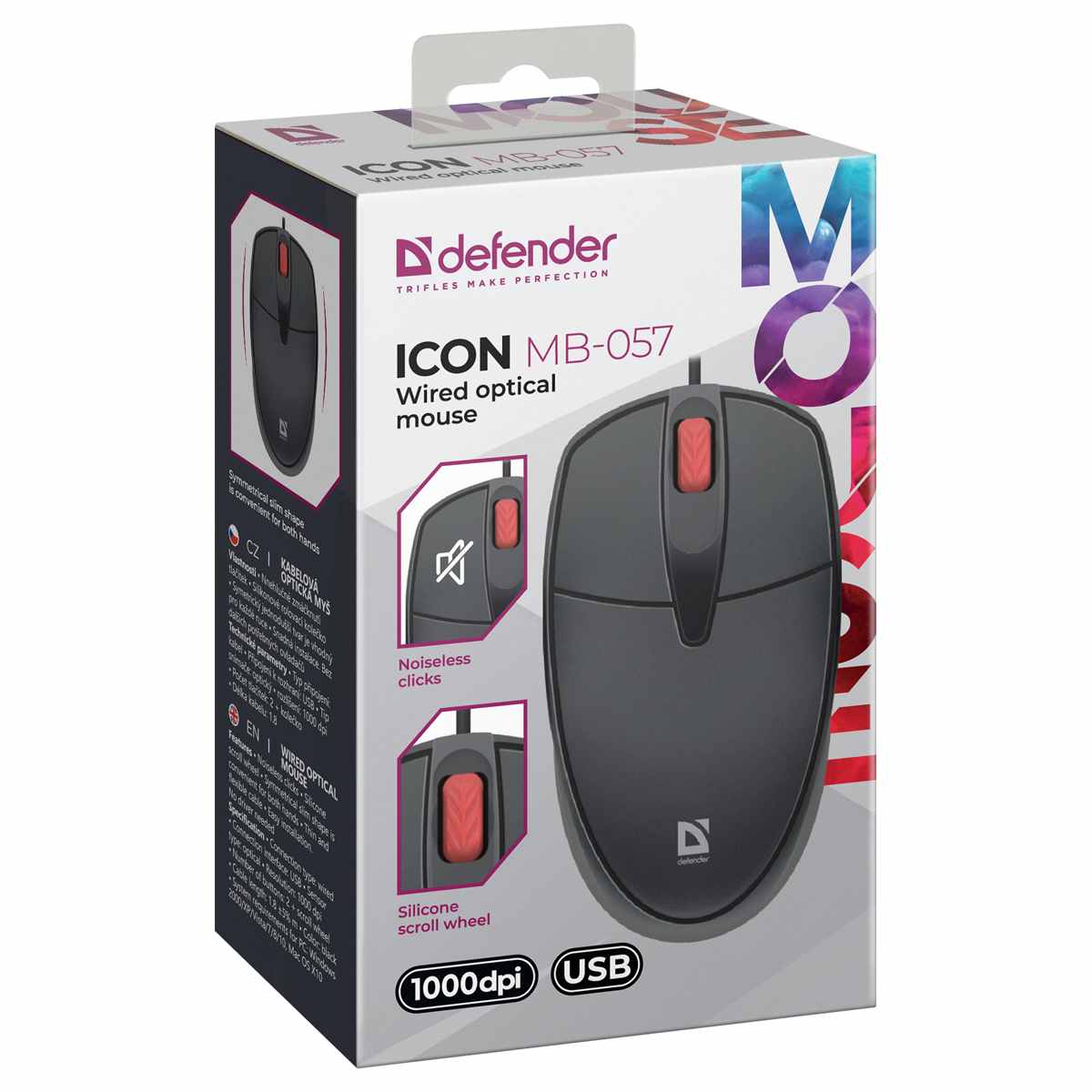 картинка Мышь проводная бесшумная Defender Icon MB-057, 1000 dpi, USB, черный, 52057 от магазина Альфанит в Кунгуре