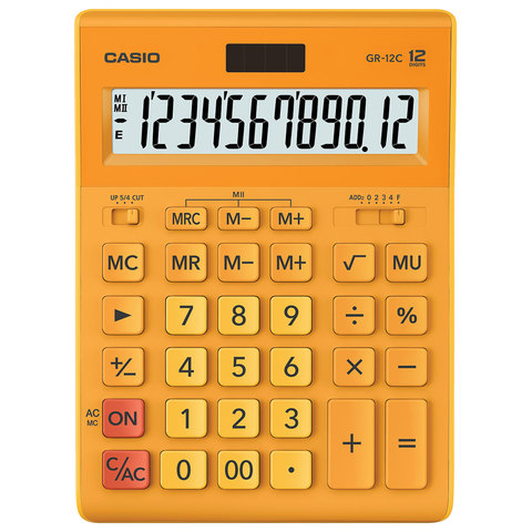 картинка Калькулятор настольный, 12 разрядов, 21*15,5 см, двойное питание, оранжевый, CASIO, GR-12С-RG от магазина Альфанит в Кунгуре