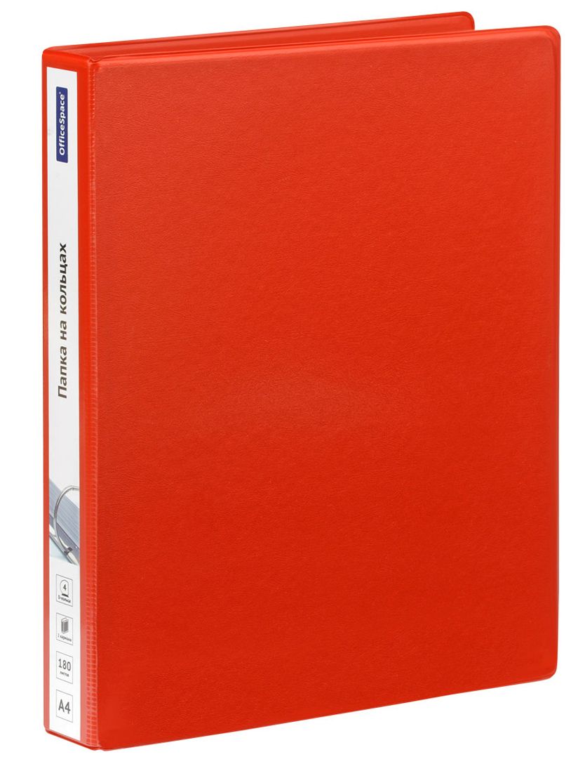картинка Папка на 4-х кольцах, А4, корешок 35 мм, ПВХ, красный, с карманом, OfficeSpace, 356658 от магазина Альфанит в Кунгуре