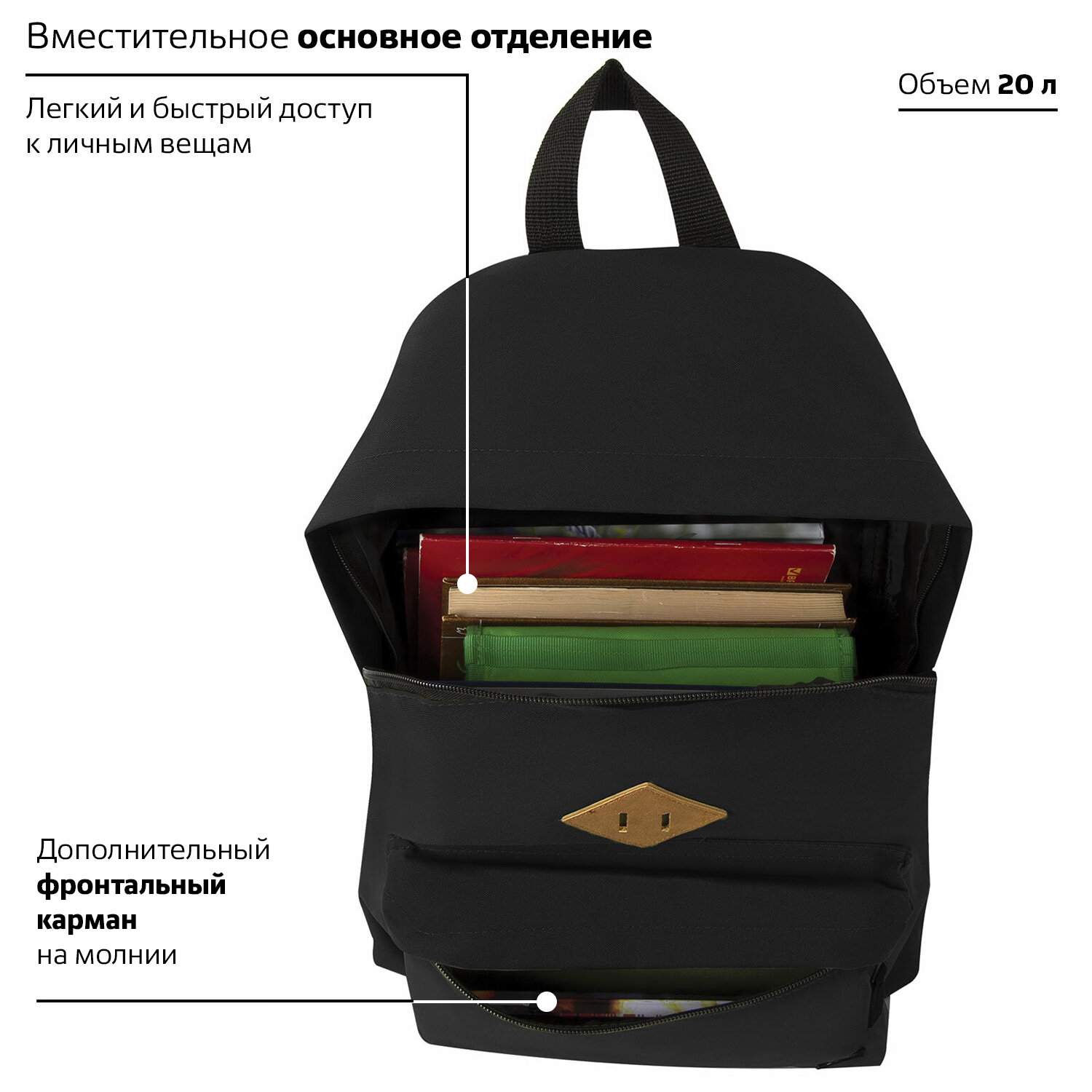 картинка Рюкзак, 1 отдел, 1 карман, 41*32*14 см, полиэстер, черный, мягкая спинка, "Сити-формат", BRAUBERG, 225381 от магазина Альфанит в Кунгуре