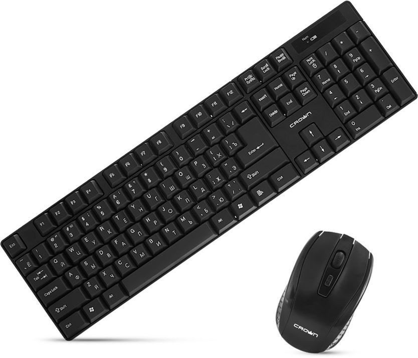 картинка Комплект беспроводной (клавиатура + мышь) Crown CMMK-954W, черный от магазина Альфанит в Кунгуре