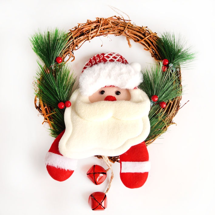 картинка Венок новогодний, 25*28 см, дерево/текстиль, "Дед Мороз", НХТ-2165 от магазина Альфанит в Кунгуре