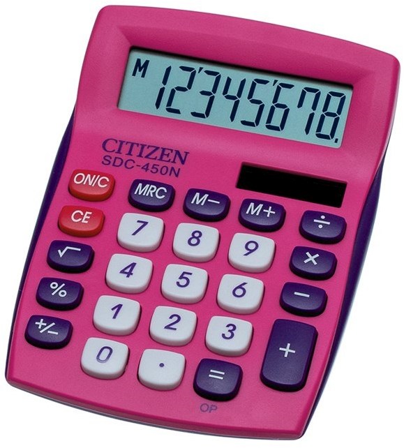 картинка Калькулятор настольный, 8 разрядов, 8,7*12*2,2 см, двойное питание, розовый, "SDC-450NPKCFS", CITIZEN, SDC-450NPKCFS от магазина Альфанит в Кунгуре
