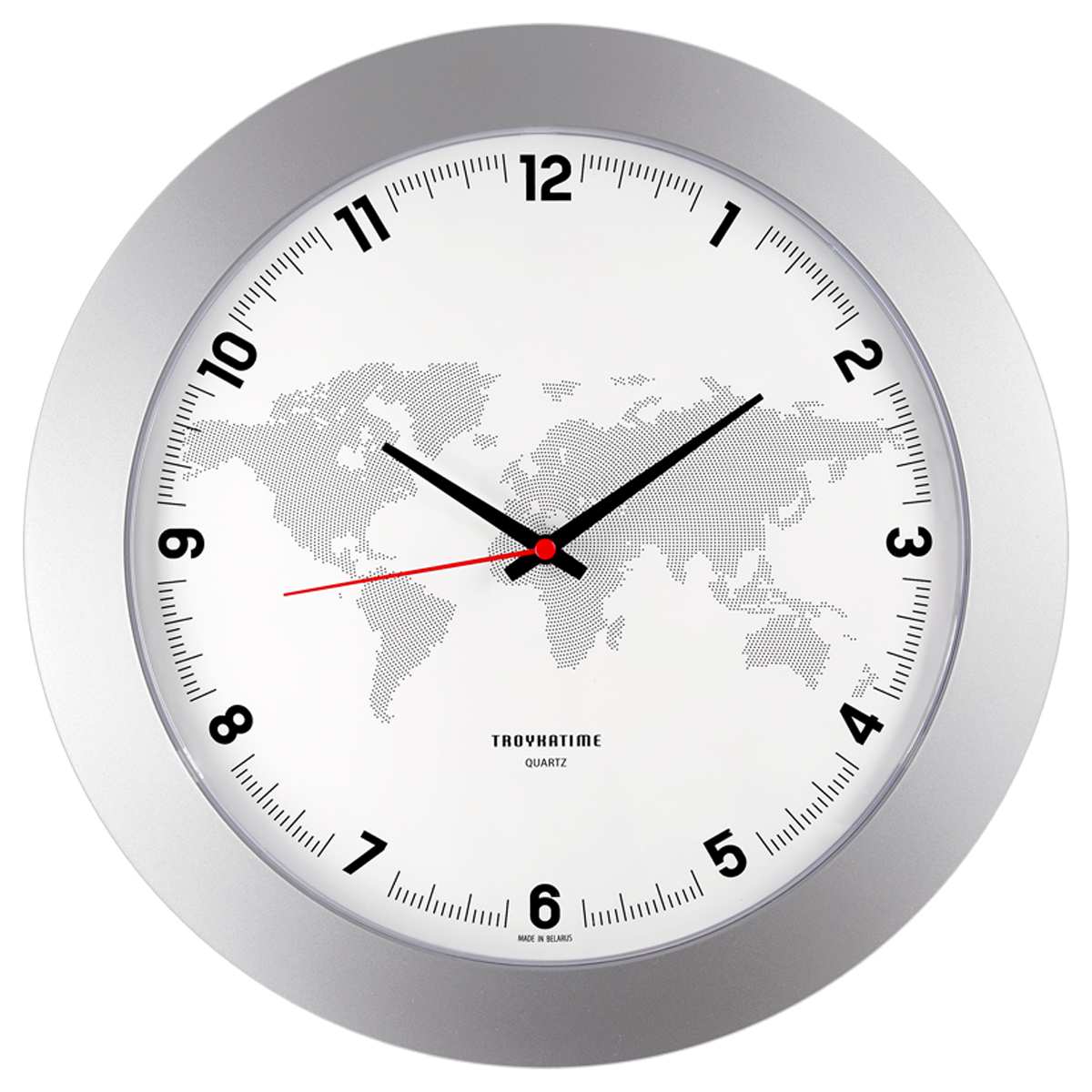 картинка Часы настенные 30*30*3,5 см, круглые, серебристая рамка, плавный ход, Troyka, 51570523 от магазина Альфанит в Кунгуре