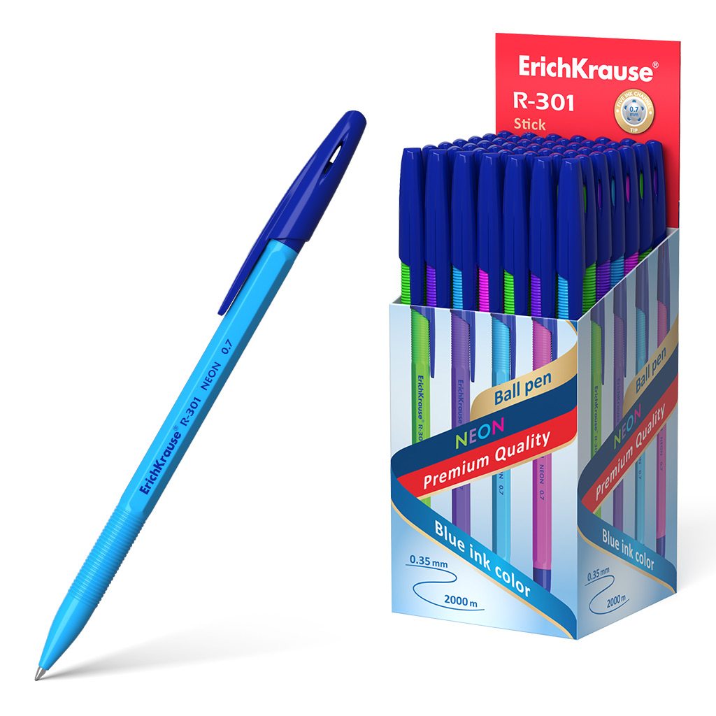 картинка Ручка шариковая, 0,7 мм, синяя, "R-301 Neon Stick", Erich Krause, 53342 от магазина Альфанит в Кунгуре