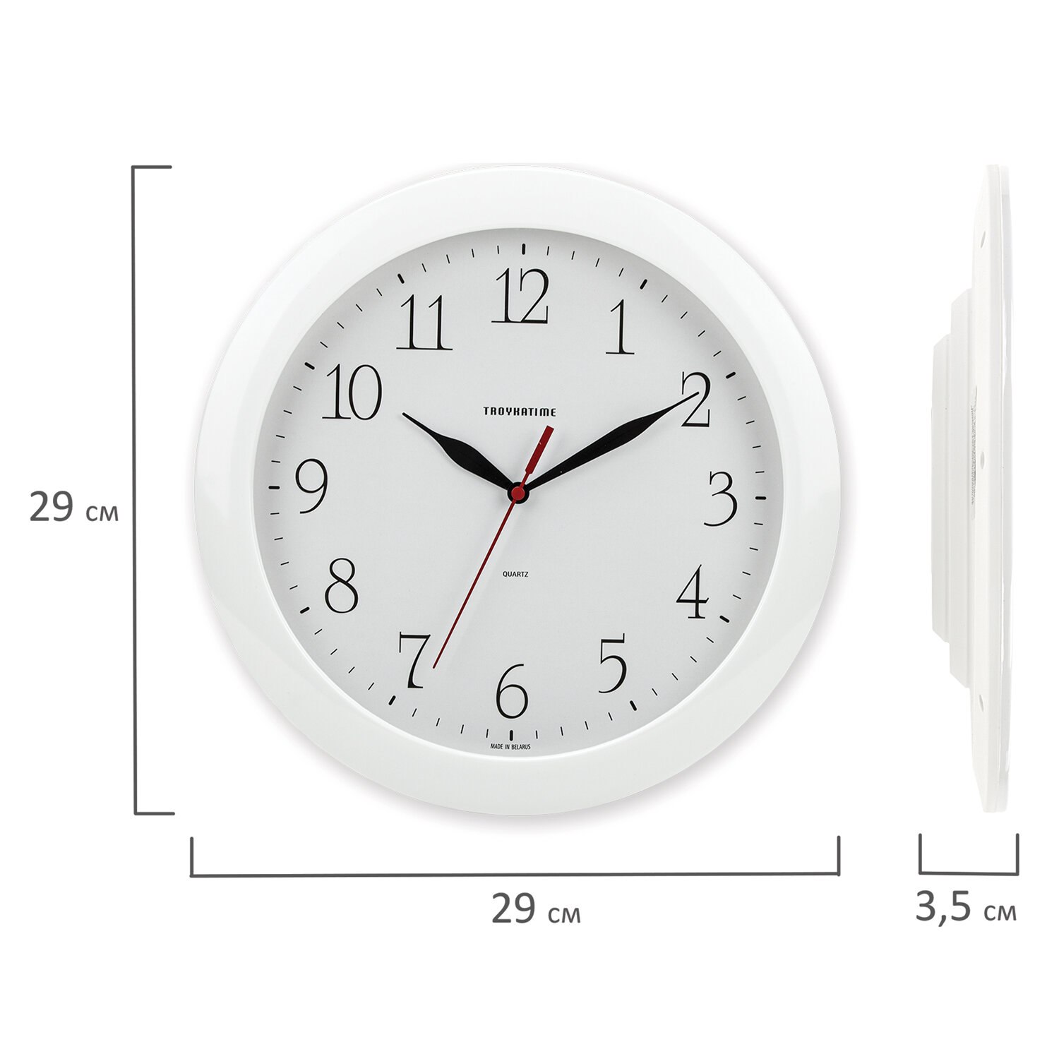 картинка Часы настенные, 29*29*3,5 см, круг, белые, белая рамка, "Troykatime", 11110113 от магазина Альфанит в Кунгуре