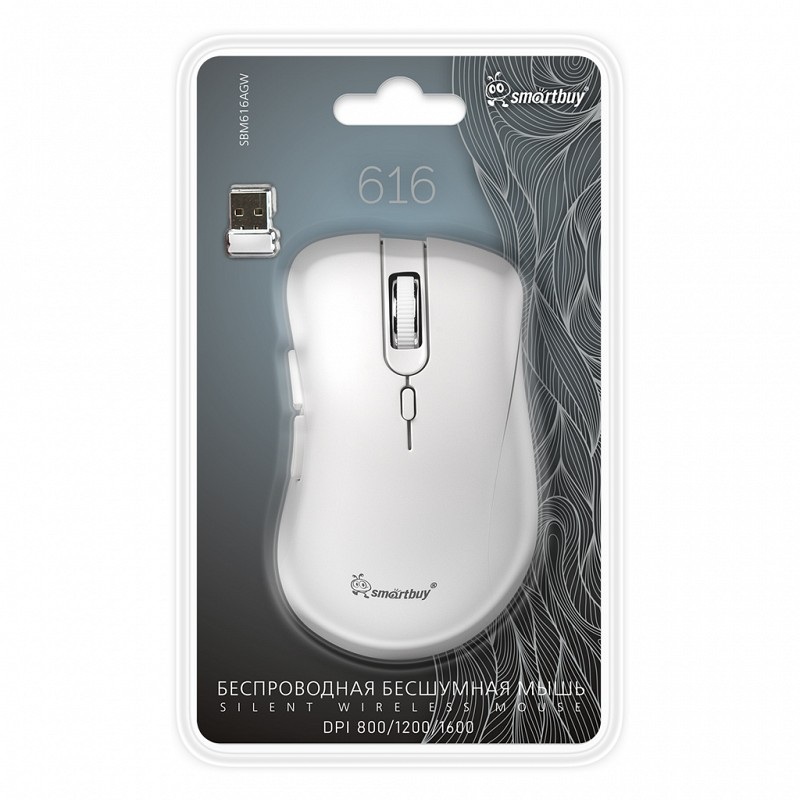 картинка Мышь беспроводная бесшумная SmartBuy 616AG, 800-1600 dpi, белый, Silk-Touch покрытие, SBM616AGW от магазина Альфанит в Кунгуре