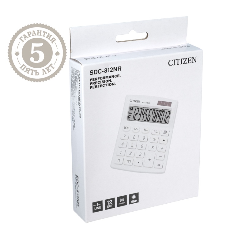 картинка Калькулятор настольный, 12 разрядов, 10,2*12,4 см, двойное питание, белый, "SDC-812NR-WH", CITIZEN от магазина Альфанит в Кунгуре