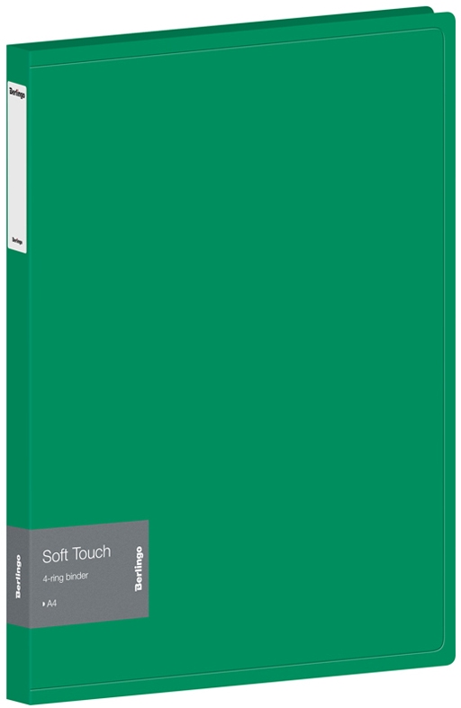 картинка Папка на 4-х кольцах, А4, 700 мкм, корешок 24 мм, пластик, зеленый, с карманом, "Soft Touch", Berlingo, RB4_4D983 от магазина Альфанит в Кунгуре