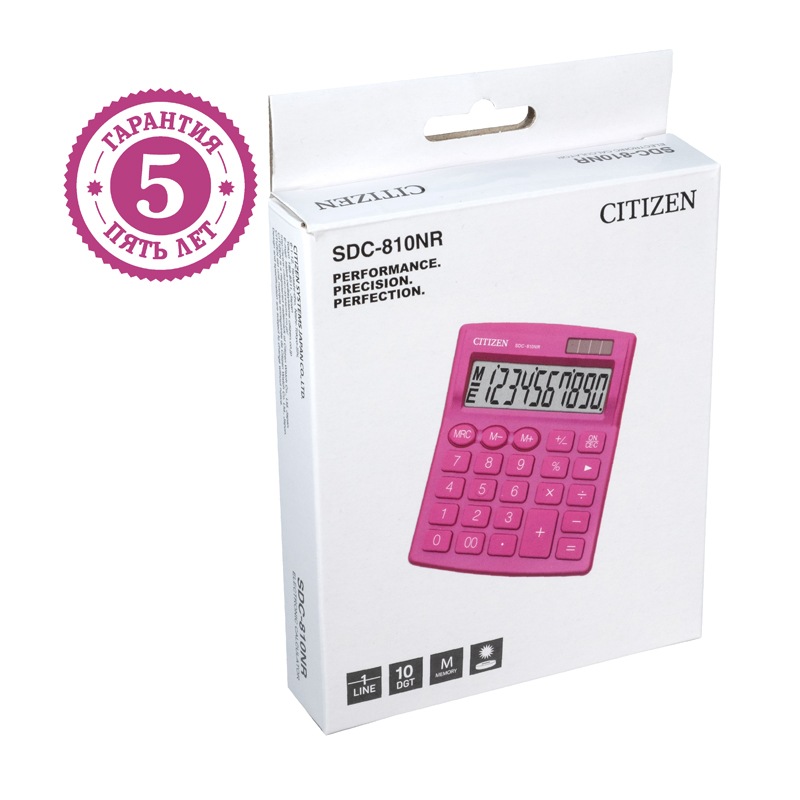 картинка Калькулятор настольный, 10 разрядов, 12,4*10,2 см, двойное питание, розовый, CITIZEN, SDC-810NR-PK от магазина Альфанит в Кунгуре