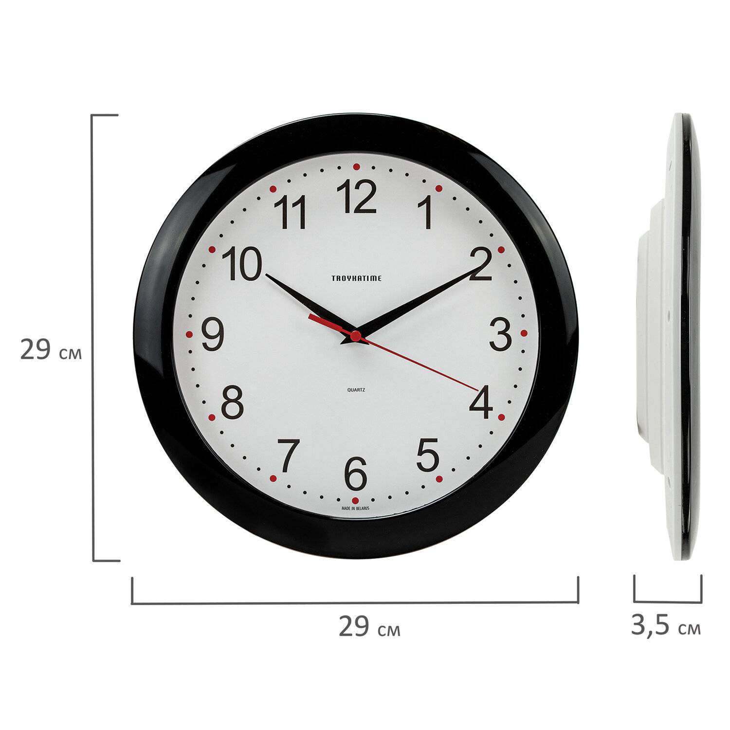 картинка Часы настенные 29*29*3,5см, круг, белые, черная рамка, "TROYKA", 11100112  от магазина Альфанит в Кунгуре