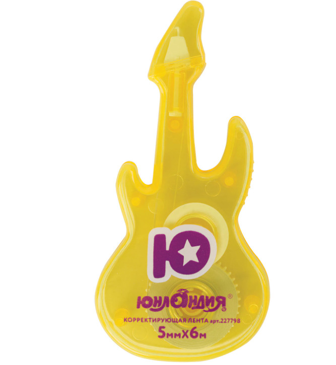 картинка Корректирующая лента, 5мм*6м, желтый корпус, "ГИТАРА", Юнландия, 227798 от магазина Альфанит в Кунгуре