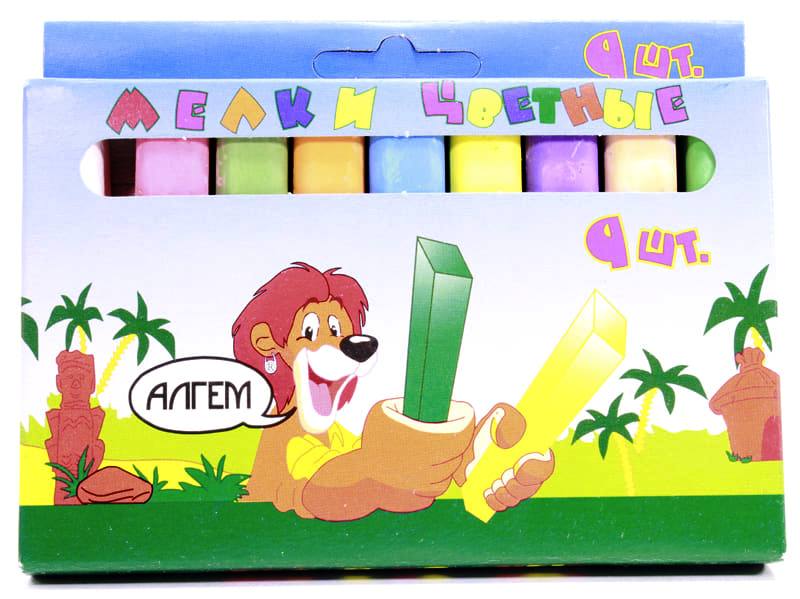 картинка Мел цветной, 9 шт, квадратный, в коробке, АЛГЕМ, НМЦ-9 от магазина Альфанит в Кунгуре