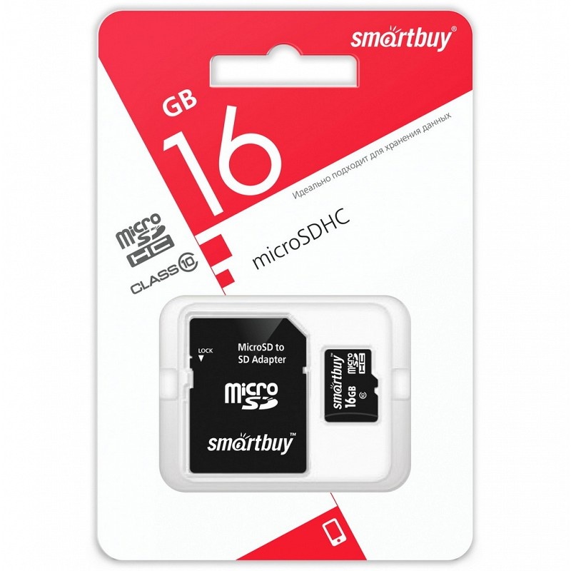 картинка Карта памяти micro-SD SmartBuy 16 GB Class 10, с адаптером, SB16GBSDCL10-01LE от магазина Альфанит в Кунгуре