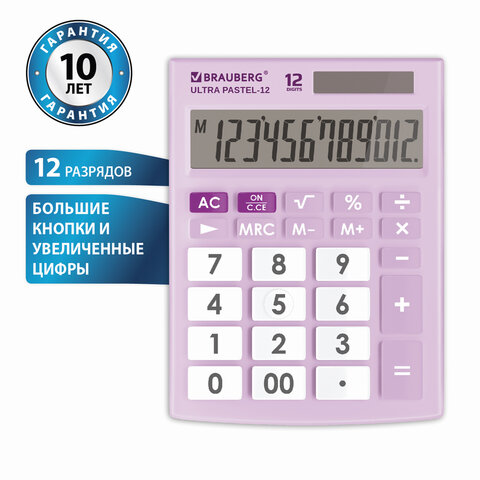 картинка Калькулятор настольный, 12 разрядов, 19,2*14,3 см, сиреневый, "ULTRA PASTEL-12-PR", BRAUBERG, 250505 от магазина Альфанит в Кунгуре