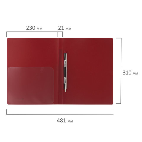 картинка Папка с металлическим скоросшивателем, А4, 0,6 мм, до 100 л, пластик, темно-красный, BRAUBERG, 221355 от магазина Альфанит в Кунгуре