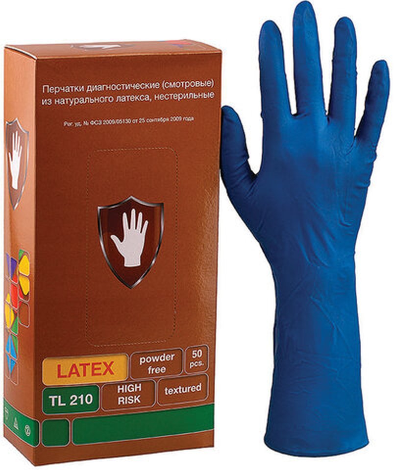 картинка Перчатки латексные, 1 пара, размер M, синий, "High Risk DL/TL210", SAFE&CARE, 630694 от магазина Альфанит в Кунгуре