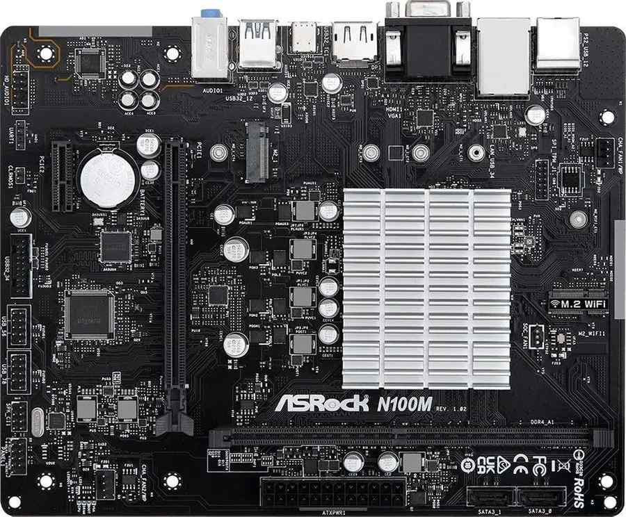 картинка Системная плата ASRock интегрированный процессор Intel N100 N100M, mATX DDR4 от магазина Альфанит в Кунгуре