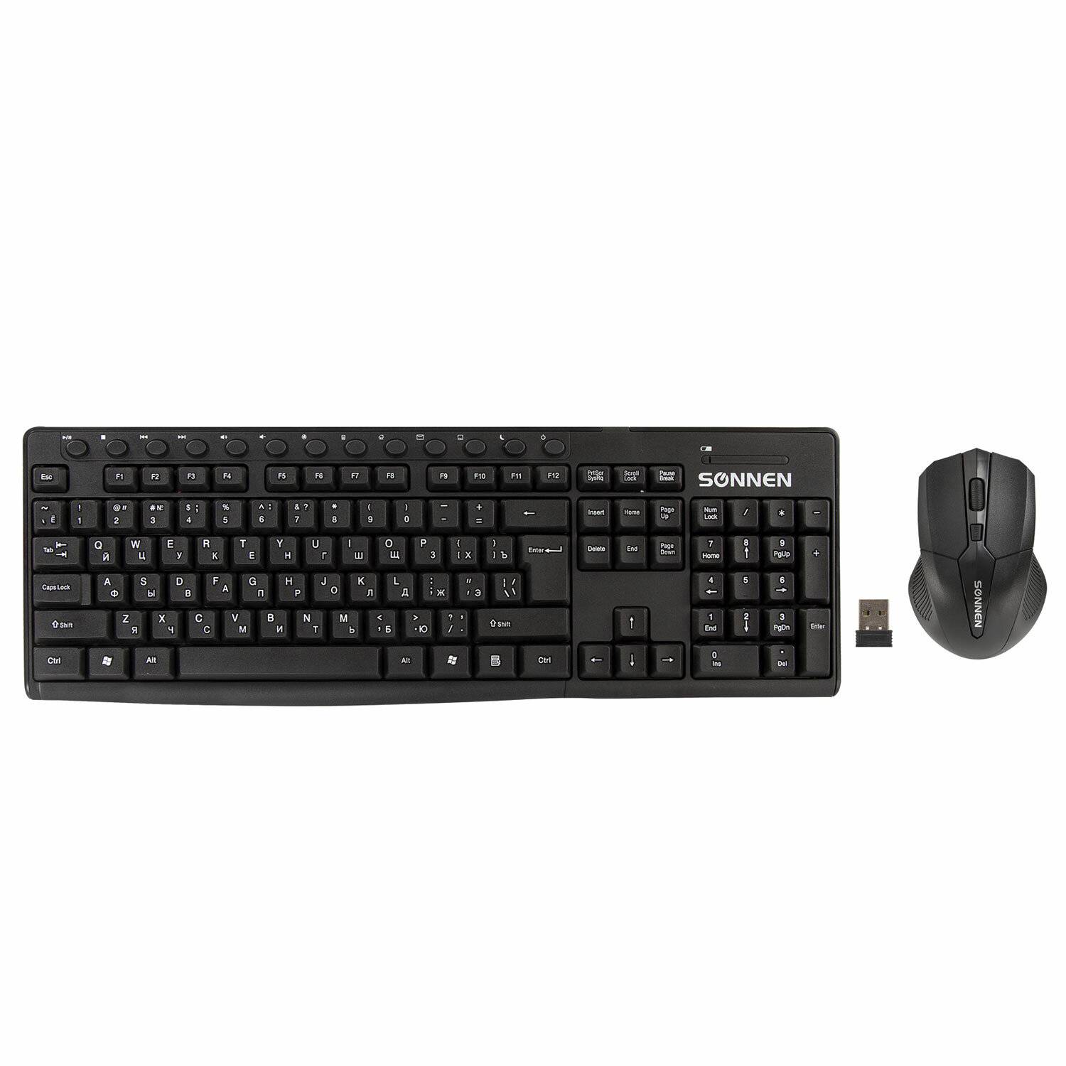 картинка Комплект беспроводной (клавиатура + мышь) SONNEN K-648, черный, 513208 от магазина Альфанит в Кунгуре