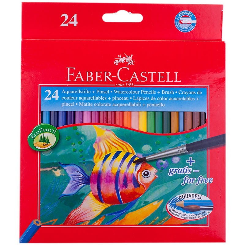 картинка Карандаши цветные акварельные, 24 цв, кисть, "Рыбки", Faber-Castell, 114425 от магазина Альфанит в Кунгуре