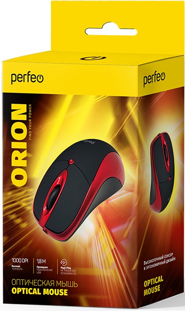 картинка Мышь проводная Perfeo Orion, 1000 dpi, USB, черный/красный, PF_A4794 от магазина Альфанит в Кунгуре