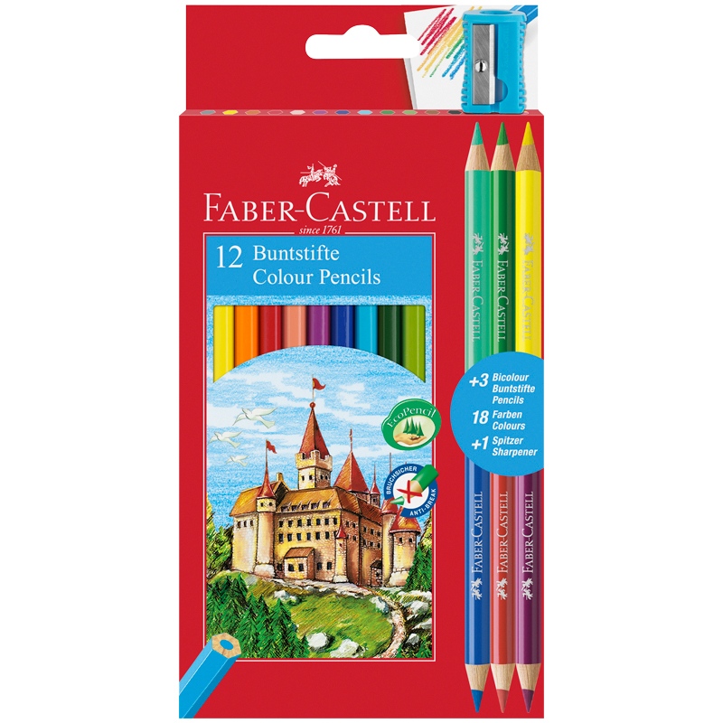 картинка Карандаши цветные художественные, 18 цв,12+3 шт, с точилкой, "Замок", Faber-Castell, 110312 от магазина Альфанит в Кунгуре