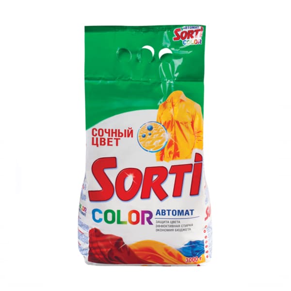 картинка Порошок стиральный 3 кг, пакет, автомат, "Сочный цвет. Color", SORTI от магазина Альфанит в Кунгуре