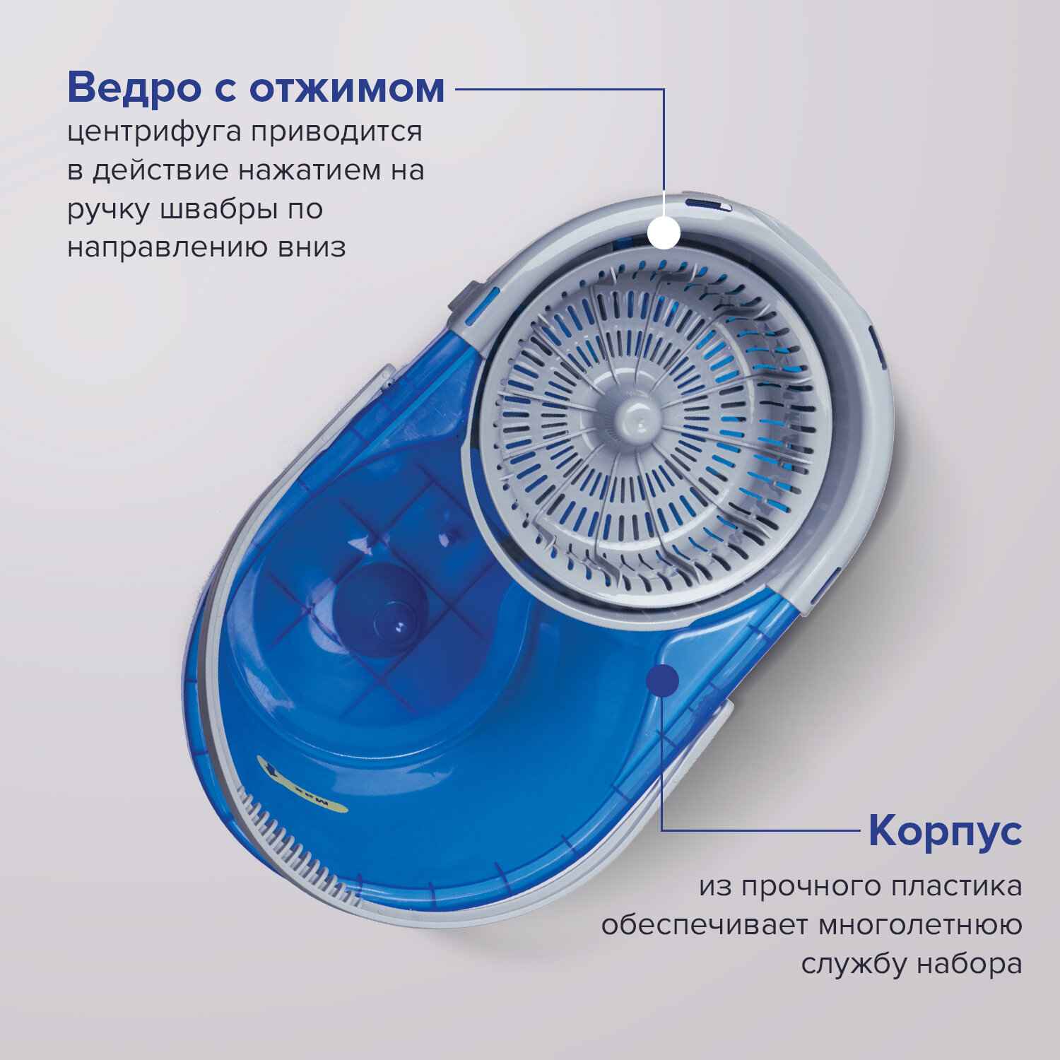 картинка Швабра с ведром, 14 л, с отжимом центрифуга, 2 круглые насадки, LAIMA, 601460 от магазина Альфанит в Кунгуре