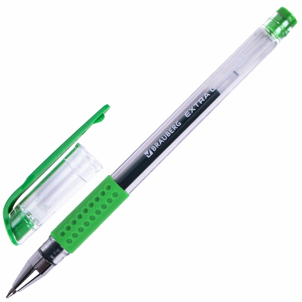 картинка Ручка гелевая, 0,5 мм, зеленая, корп. прозрачный, грип, "Extra GT", BRAUBERG, 143922 от магазина Альфанит в Кунгуре