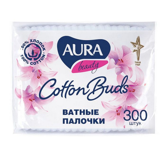 картинка Ватные палочки, 300 шт, в пакете, AURA от магазина Альфанит в Кунгуре