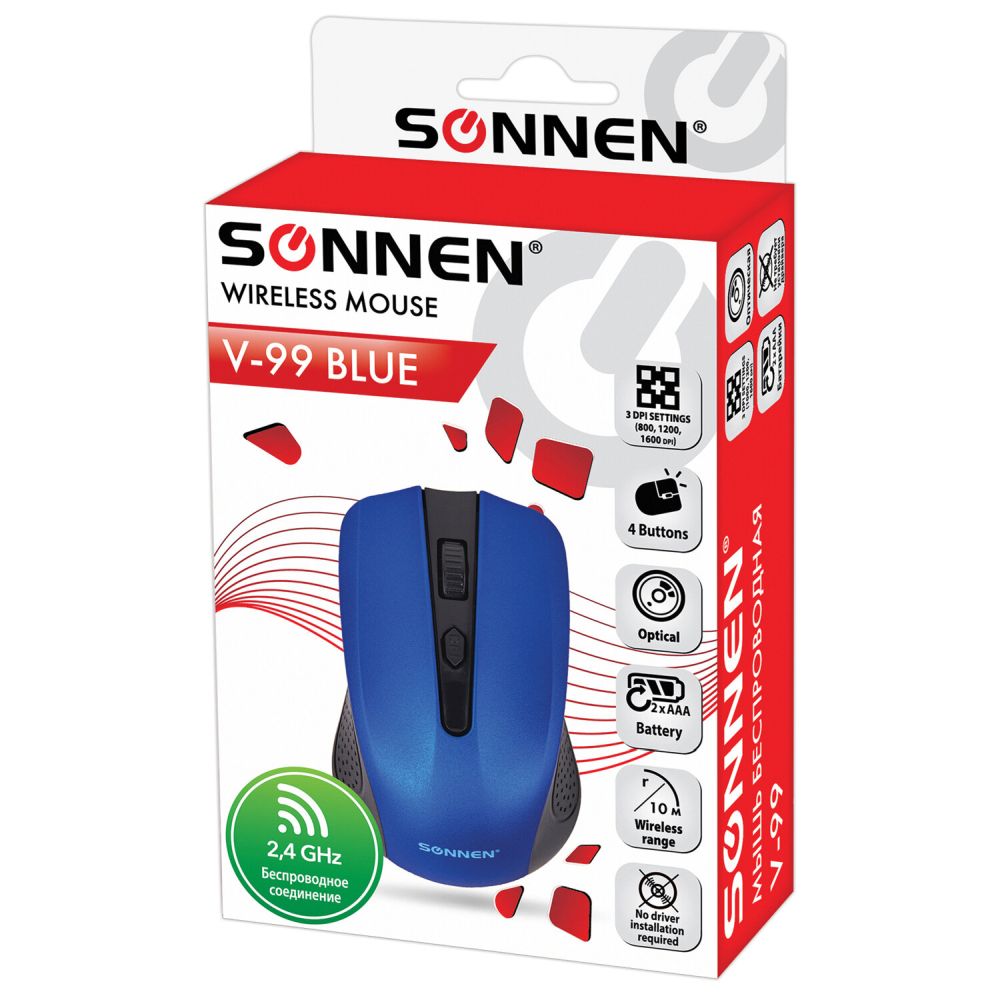картинка Мышь беспроводная SONNEN V99, 1000-1600 dpi, синий, 513530 от магазина Альфанит в Кунгуре