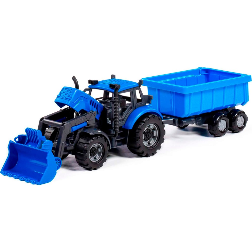 картинка Трактор с прицепом, 44,5 см, инерция, пластик, синий, с ковшом, "Прогресс", Полесье, 91833 от магазина Альфанит в Кунгуре