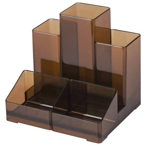 картинка Органайзер настольный, 5 отделов, пластик, прозрачный коричневый, BRAUBERG, 230994 от магазина Альфанит в Кунгуре