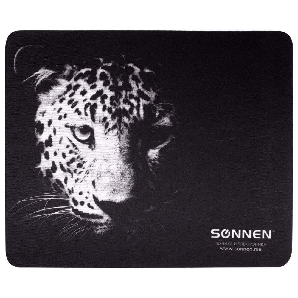 картинка Коврик для мыши SONNEN "Leopard", 220*180*3 мм, ткань/резина, черный, 513314 от магазина Альфанит в Кунгуре