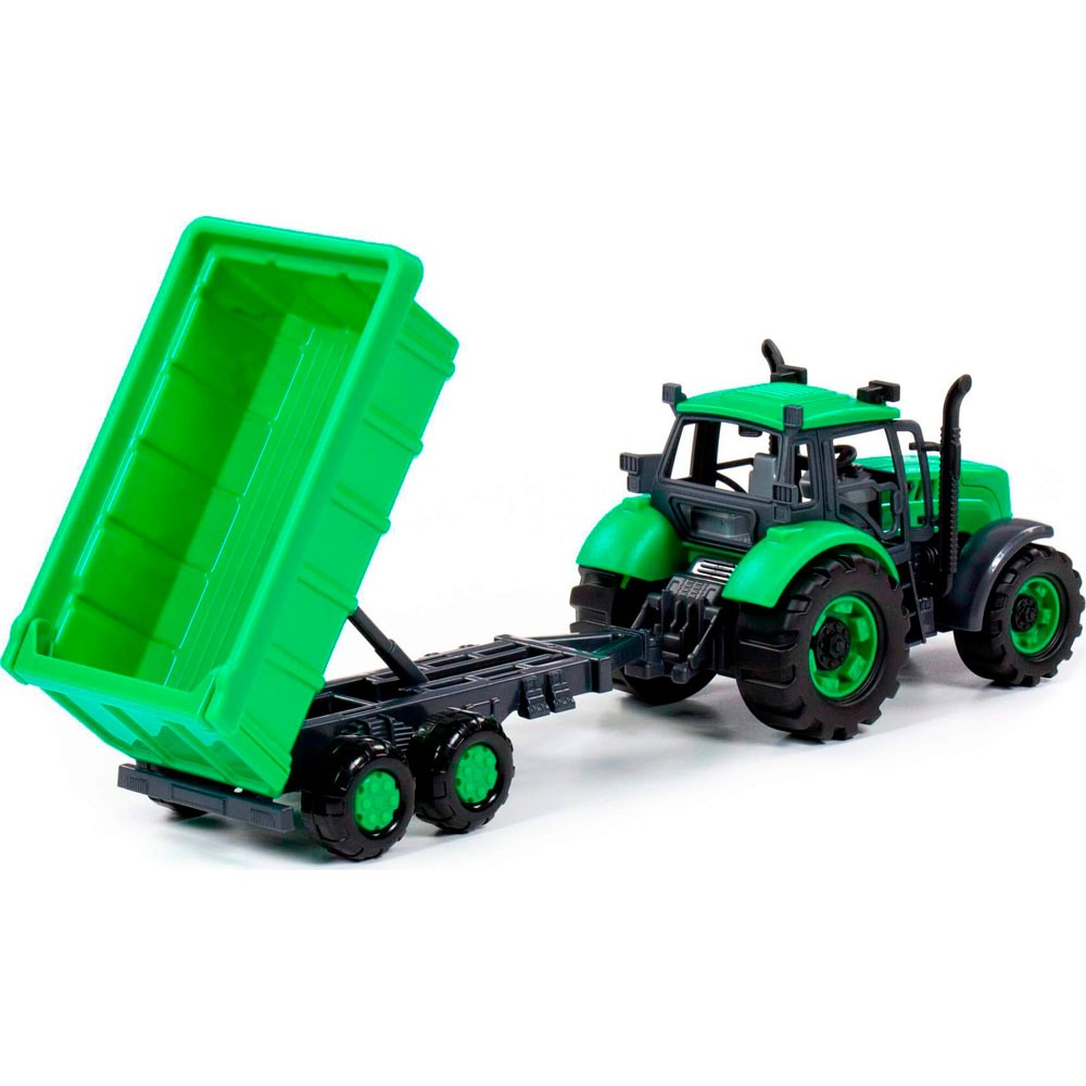 картинка Трактор с прицепом, 40 см, инерция, пластик, зеленый, с прицепом, "Прогресс", Полесье, 91284 от магазина Альфанит в Кунгуре