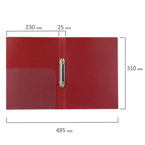 картинка Папка на 2-х кольцах, А4, 800 мкм, корешок 25 мм, до 120 л, пластик, красный, "Стандарт", BRAUBERG, 221614 от магазина Альфанит в Кунгуре