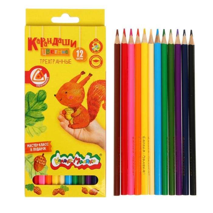 картинка Карандаши цветные, 12 цв, 12 шт, дерево, трехгранный корпус, Каляка-Маляка, КТКМ12 от магазина Альфанит в Кунгуре